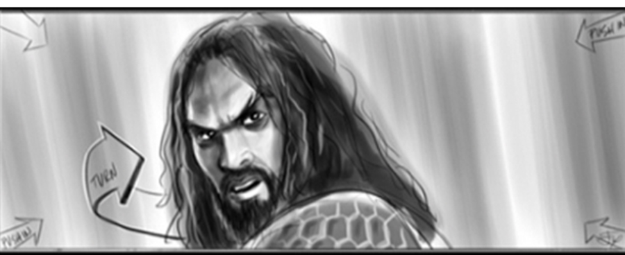 Aquaman storyboard by John Fox — Arthur turns to camera