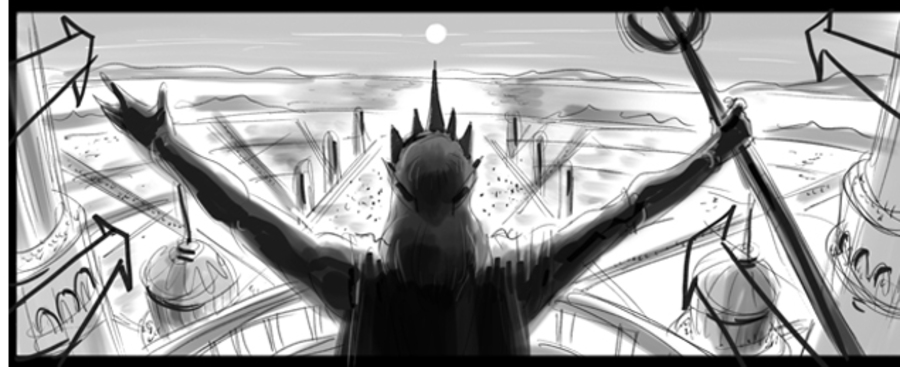 Aquaman storyboard by John Fox — the king takes the throne over Atlantis